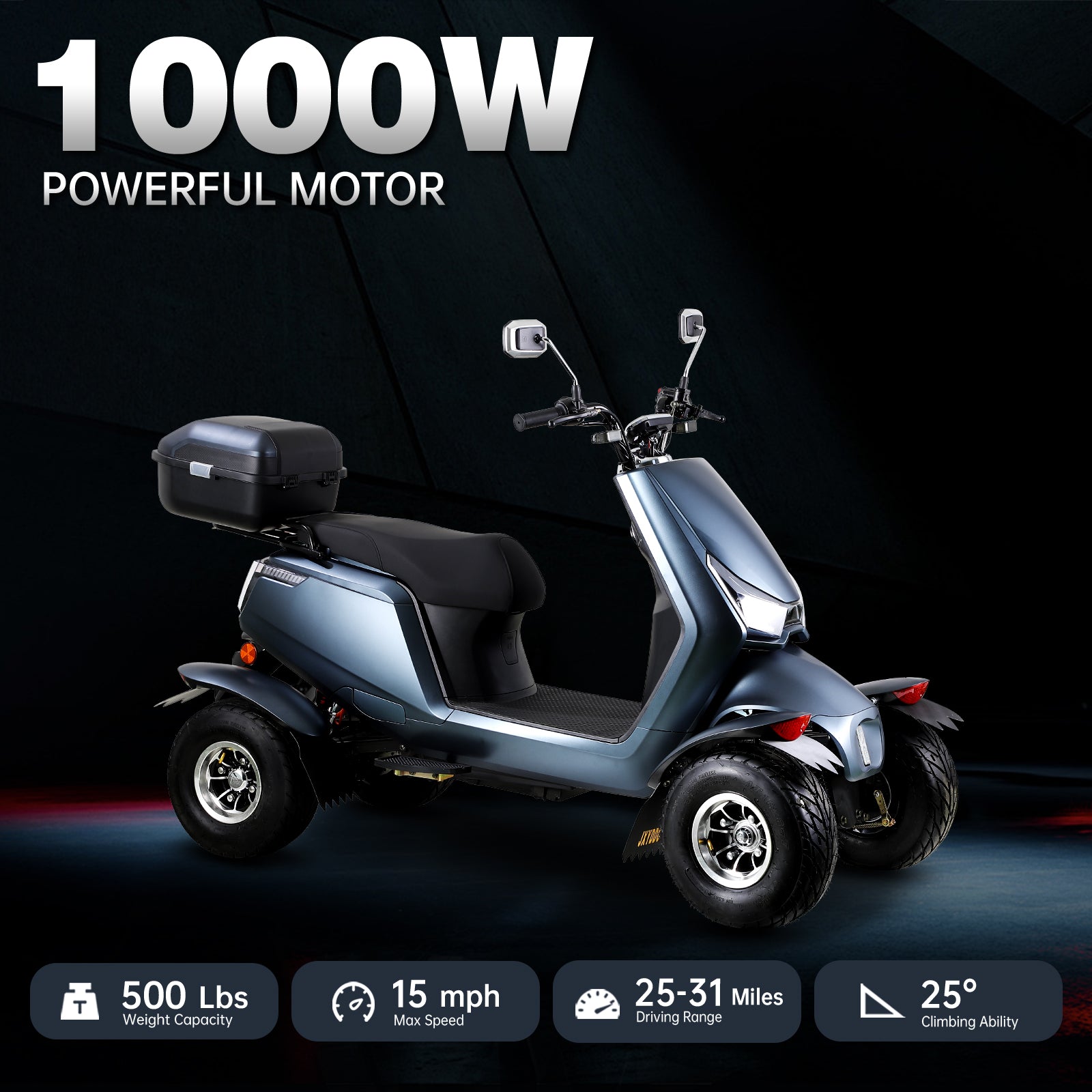 Electric Mobility Recreational Travel Scooter For Adults,Mobility Scooters For Seniors, 4 Wheel Powered Mobility Scooters Matte Black Abs Pc