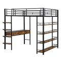 Full Size Metal Loft Bed With Desk And Shelves, Black Expected Arrival Time: 9.18 Box Spring Not Required Full Black Metal Solid Wood Mdf