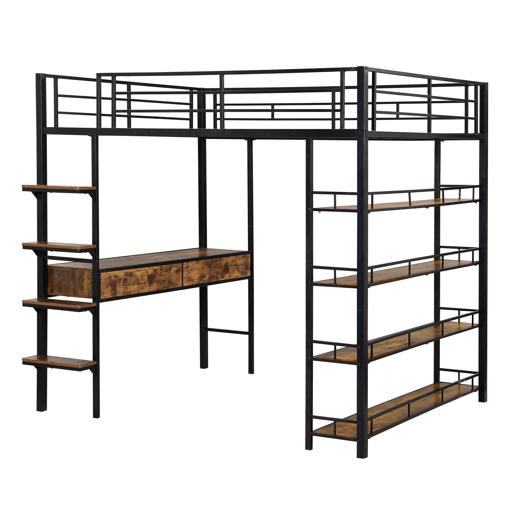 Full Size Metal Loft Bed With Desk And Shelves, Black Expected Arrival Time: 9.18 Box Spring Not Required Full Black Metal Solid Wood Mdf