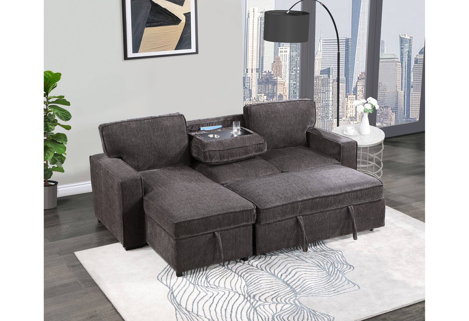 Territory Dark Grey Pull Out Sofa Bed Dark Gray Fabric 3 Seat