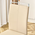 Table And Chair Set.Modern Minimalist Luxury Mdf Rectangular Dining Table With Light Yellow Textured Stickers On The Table, 6 Pu Synthetic Leather High Backrest Soft Cushioned Side Chairs. Light Yellow Seats 6 Mdf