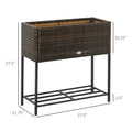 Outsunny Raised Garden Bed, Elevated Planter Box With Rattan Wicker Look, Tool Storage Shelf, Portable Design For Herbs, Vegetables, Flowers, Brown Brown Rattan