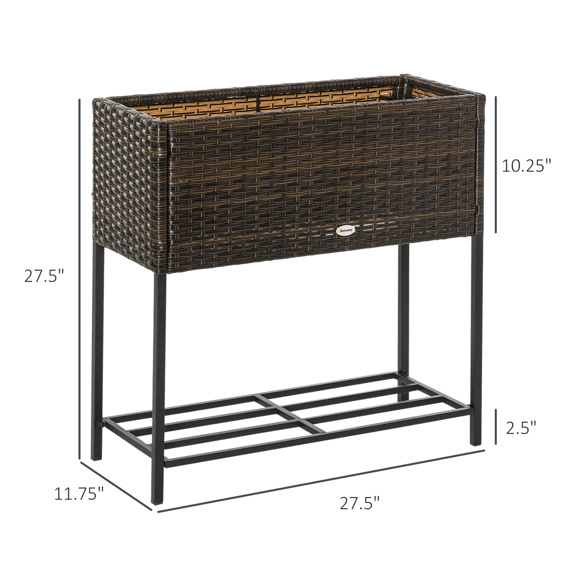 Outsunny Raised Garden Bed, Elevated Planter Box With Rattan Wicker Look, Tool Storage Shelf, Portable Design For Herbs, Vegetables, Flowers, Brown Brown Rattan