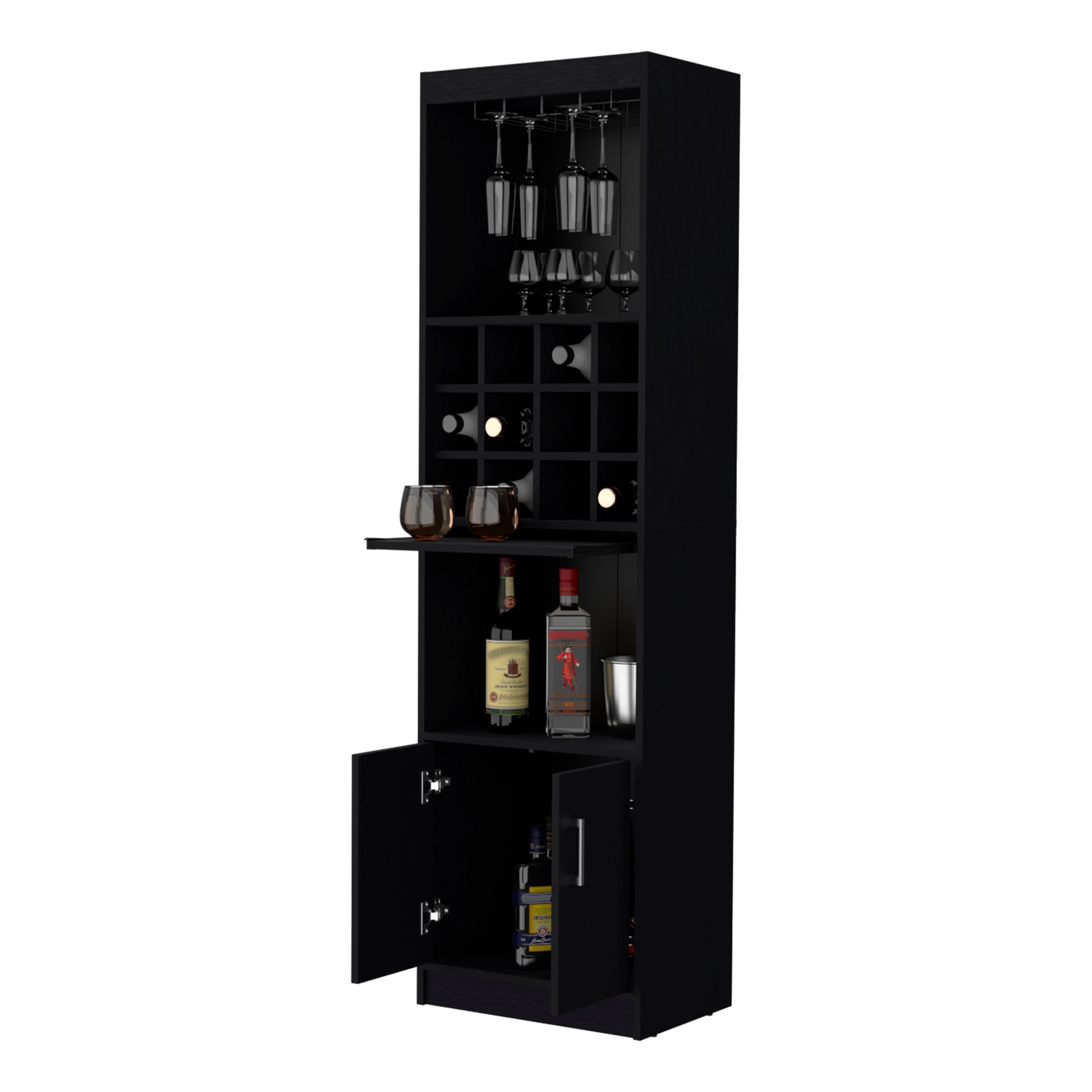 Lowa Bar Cabinet Multistorage With Wine Storage Vertical 5 Or More Spaces Black Open Storage Space Contemporary,Modern Pine Particle Board Engineered Wood