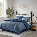 7 Piece Printed Seersucker Comforter Set Navy King King Navy Microfiber