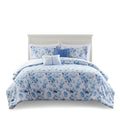 5 Pcs Floral Striped Comforter Set Full Queen Full Multicolor Polyester