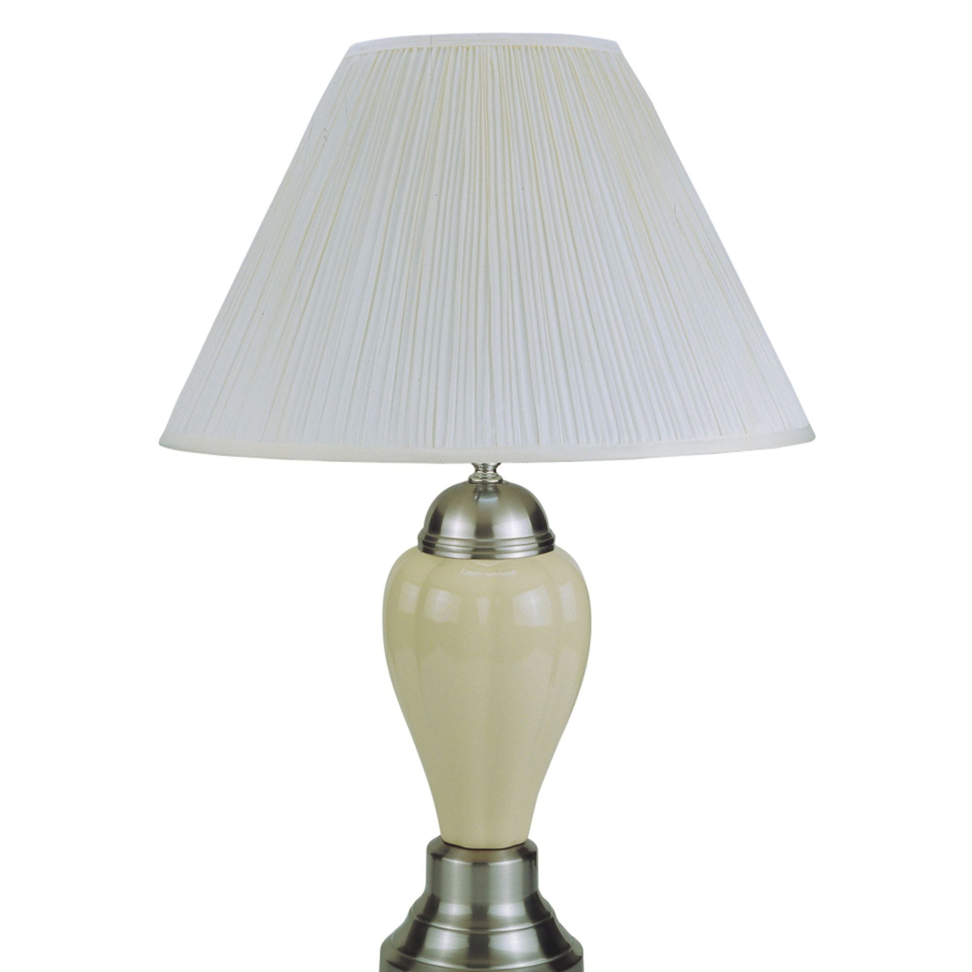 27" Tall Ceramic Table Lamp, Urn Shaped With Silver Ivory Finish, Linen Shade Multicolor Ceramic