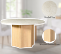 Qwin Round Dining Table, Marble Top & Oak Finish Dn02875 White Natural Plywood