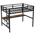 Metal Full Size Loft Bed With Power Outlet And Led Lighted, Space Saving, Noise Reduced, Black Full Black Metal