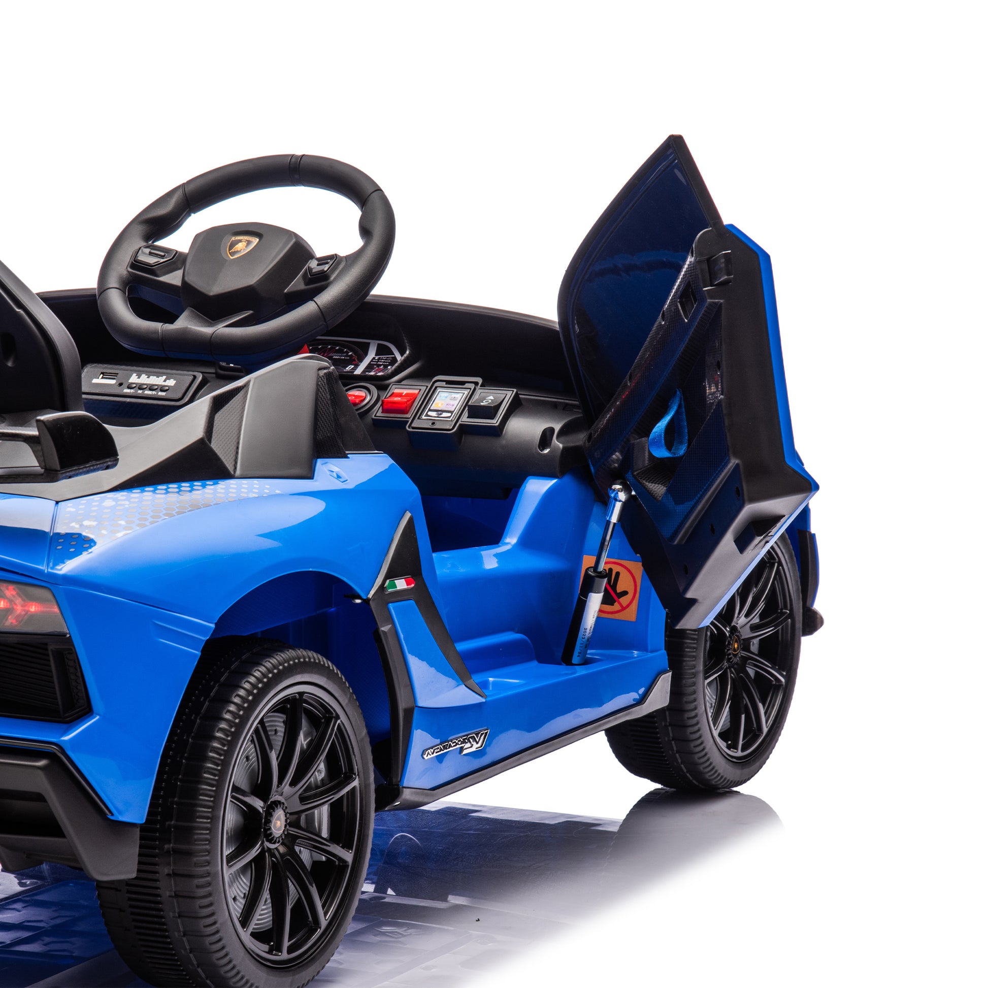 12V Kids Ride On Car W Parents Remote Control,Licensed Lamborghini Aventador Xago,Hydraulic Pressure Door,Slow Start,Early Education,Bluetooth,Adjustable Volume,Mp3,Usb,Led Lights For Kids Aged 3 8. Blue 50 99 Lbs Polypropylene