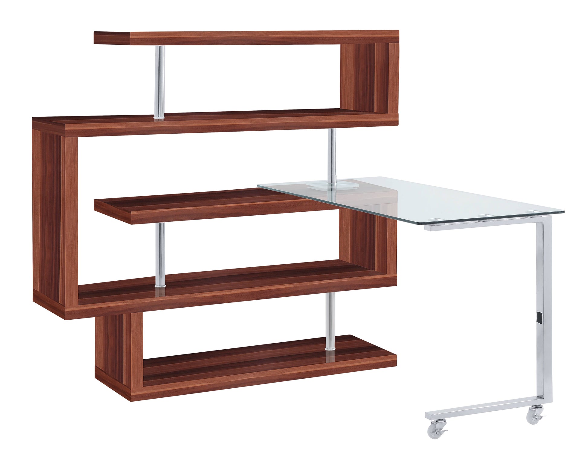 Buck Ii Clear Glass, Chrome High Gloss Finish Writing Desk With Shelf Walnut Synthetic Wood
