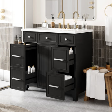 36" Bathroom Vanity Cabinet With Sink Top Combo Setblack ,Single Sink,Shaker Cabinet With Soft Closing Door And 3 Drawers Black Bathroom Solid Wood Mdf Resin