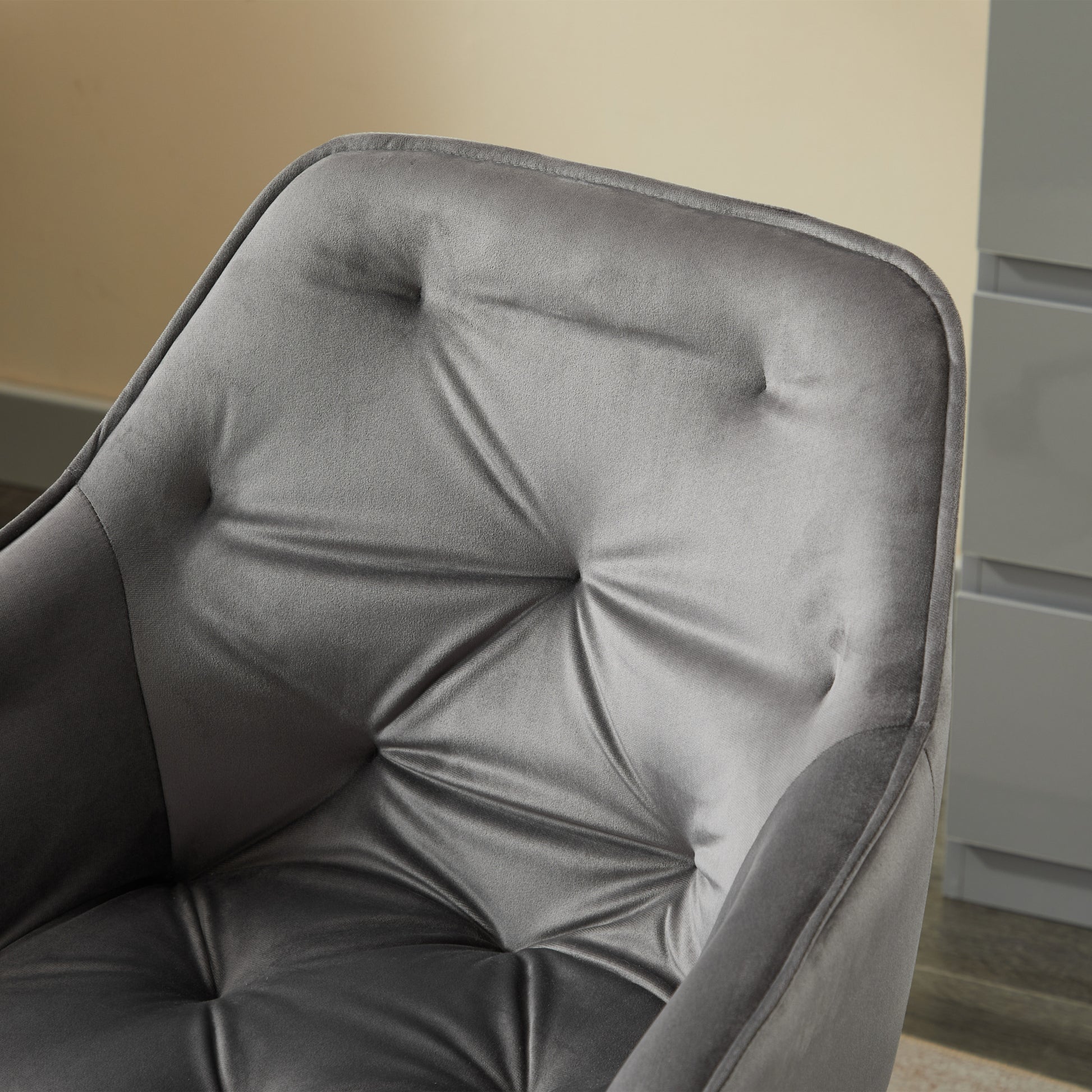 Velvet Home Office Chair, Modern Home Desk Chair With Wheelsvanity Chairs For Living Room, Bedroom,Study Room,Computer Chair Grey Fiber Foam And Polyester Fiber Pad Iron