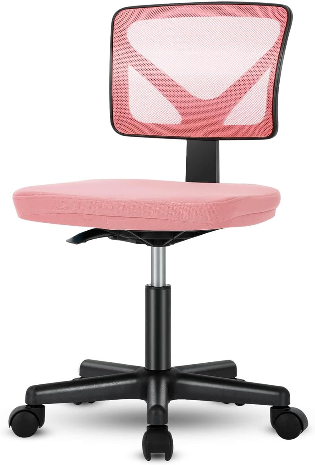 Low Back Mesh Armless Office Chair,Swivel Rolling Computer Chair No Arms With Lumbar Support, Pink Pink Metal