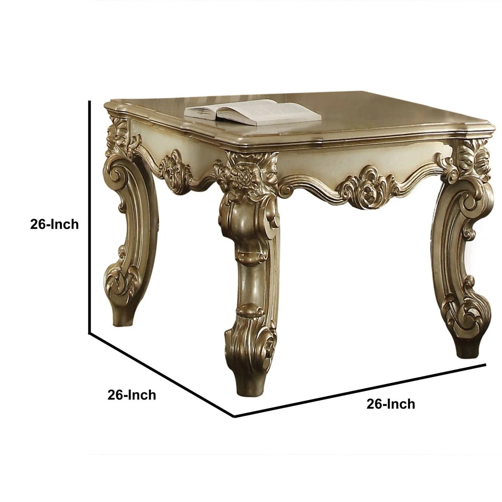 Gold Patina And Bone End Table With Scrolled Leg Gold Primary Living Space Square Solid Wood Mdf