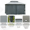 Outsunny 10' X 13' Patio Gazebo, Outdoor Gazebo Canopy Shelter With Curtains, Vented Roof, Steel Frame For Garden, Lawn, Backyard And Deck, Sage Gray Black Steel