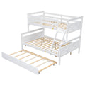 Twin Over Full Bunk Bed With Ladder, Twin Size Trundle, Safety Guardrail, White Box Spring Not Required Twin White Wood Bedroom Bunk Pine