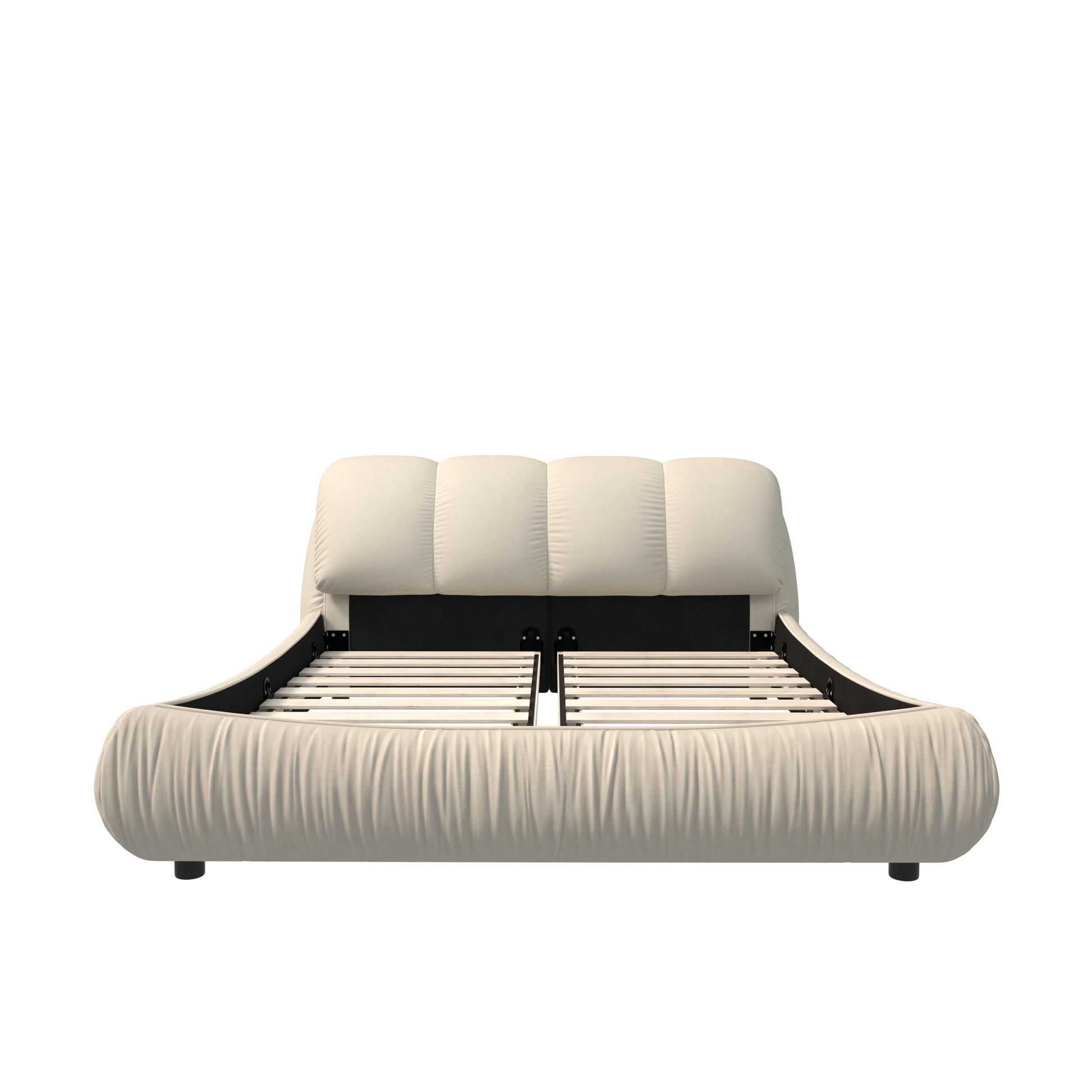 King Size Luxury Upholstered Platform Bed With Oversized Padded Backrest And Solid Wood Frame,Suitable For Multiple Heights Of Mattresses,Beige Old Sku:W1885S00015 Box Spring Not Required King Beige Wood Pine Solid Wood