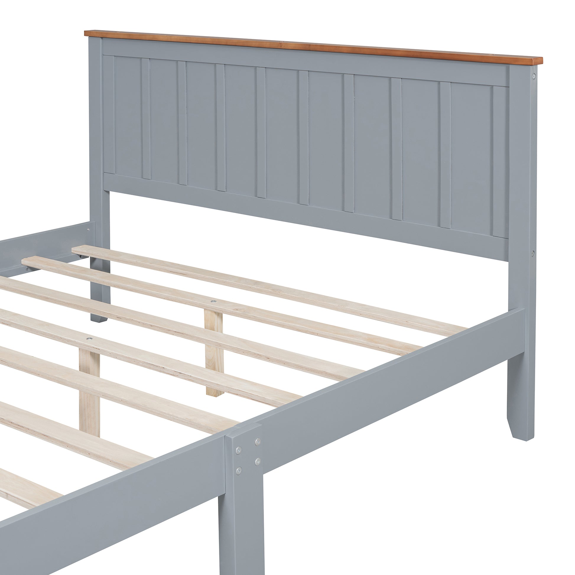 Queen Size Wood Platform Bed Wooden Slat Support, Vintage Simple Bed Frame With Rectangular Headboard And Footboard, Grey Box Spring Not Required Queen Grey Wood