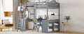 Full Wooden Loft Bed With U Shaped Desk,Storage Compartments And Tri Fold Mirror, Gray Gray Plywood,Solid Wood Mdf