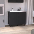 2 Freestanding Utility Base Cabinet With Stainless Steel Countertop And 2 Door, Black Black Solid Wood Mdf Engineered Wood
