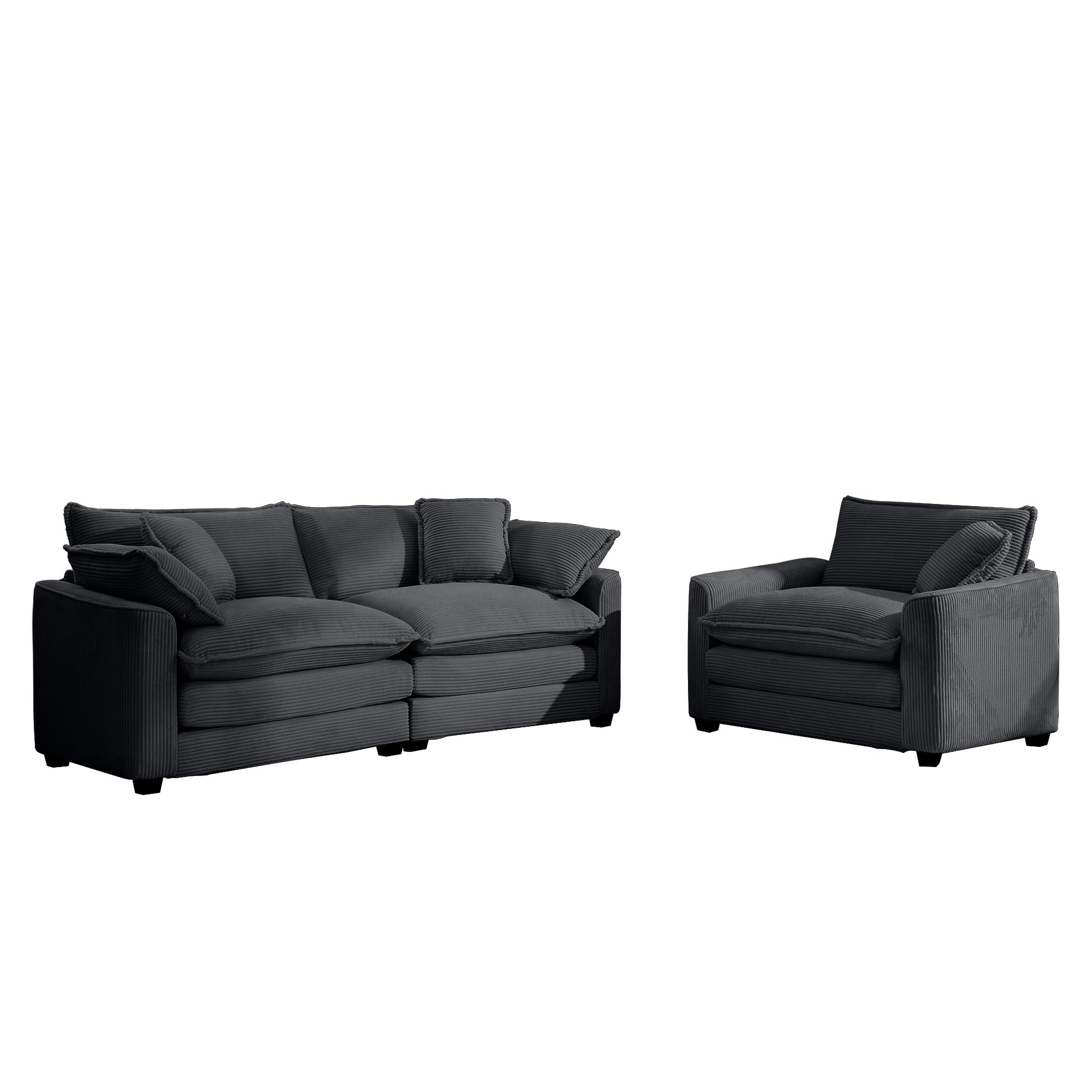 Modern Living Room Sofa Two Piece Set, Suitable For Living Room And Bedroom Sofa Set, Consists Of A Single Seat And A 3 Seater Sofas, Grey Corduroy Grey Corduroy 3 Seat