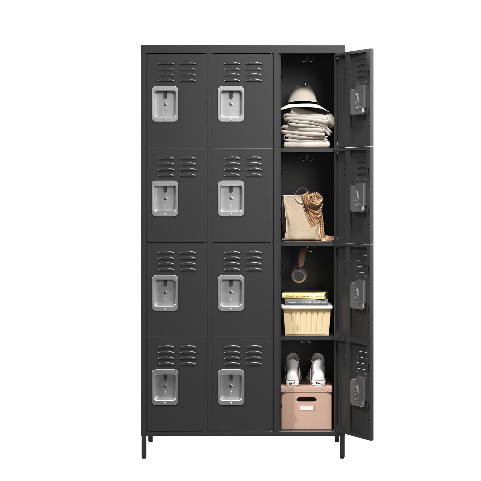 12 Door 72"H Metal Lockers With Lock For Employees,Storage Locker Cabinet For Home Gym Office School Garage,Easy Assembly,Black 5 Or More Spaces Black Primary Living Space Door Locks Modern Metal