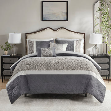 5 Piece Textured Jacquard Stripe Comforter Set With Throw Pillows Full Queen Multicolor Polyester