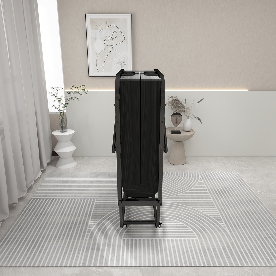 Deluxe Diplomat Folding Bed Twin Size With Luxurious Memory Foam Mattress And A Super Strong Sturdy Frame White Black Metal