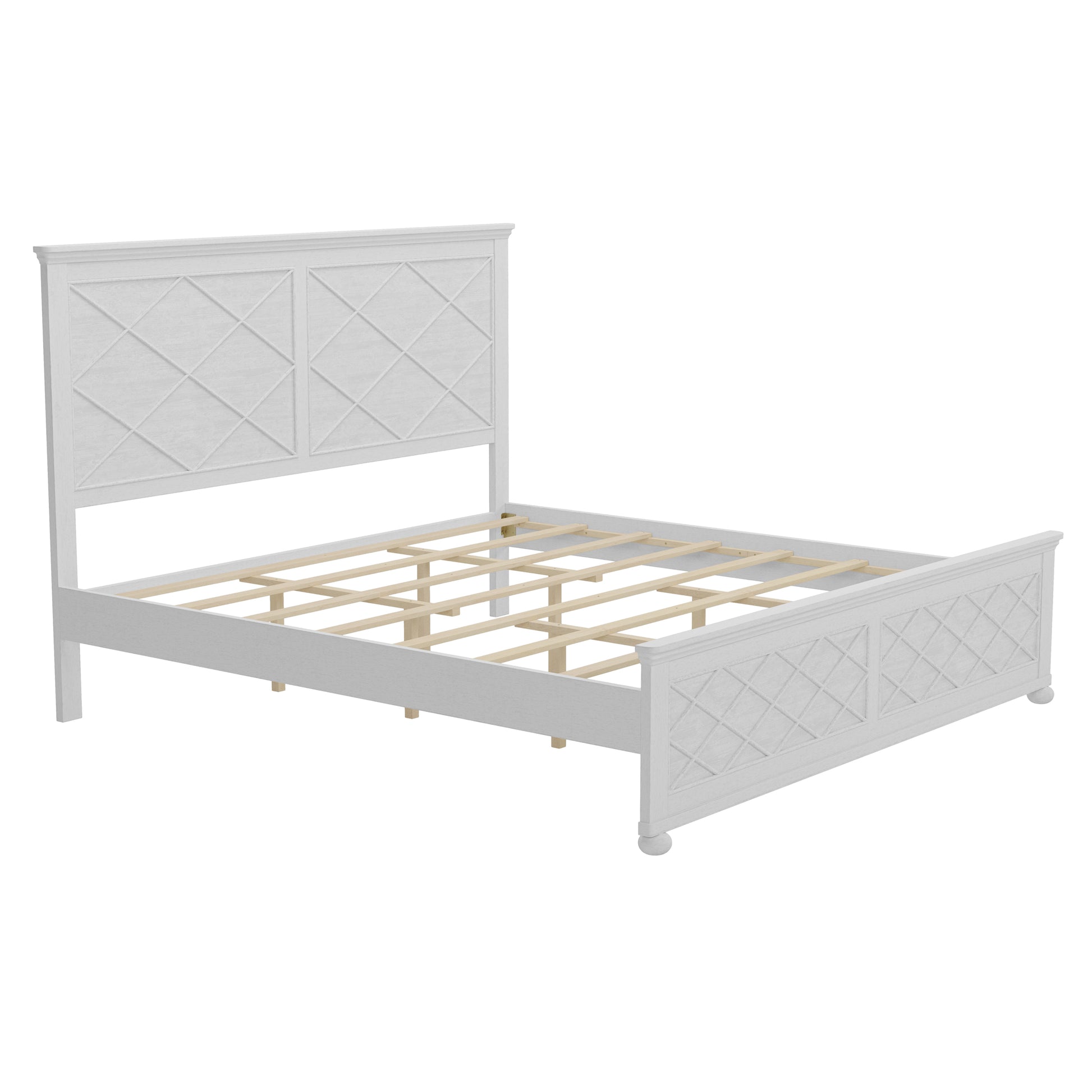 Coastal Farmhouse Solid Wood King Size Bed Frame,Antique White Box Spring Not Required King Antique White Wood Bedroom Farmhouse,Traditional,Vintage Bed Frame Wood