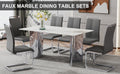 Modern Minimalist Dining Table. Imitation Marble Glass Sticker Desktop, Stainless Steel Legs, Stable And Beautiful. 6 Premium Pu Seats. 63 Inches * 35.4 Inches * 29.5 Inches Dt 69 C 1162 Silver Glass