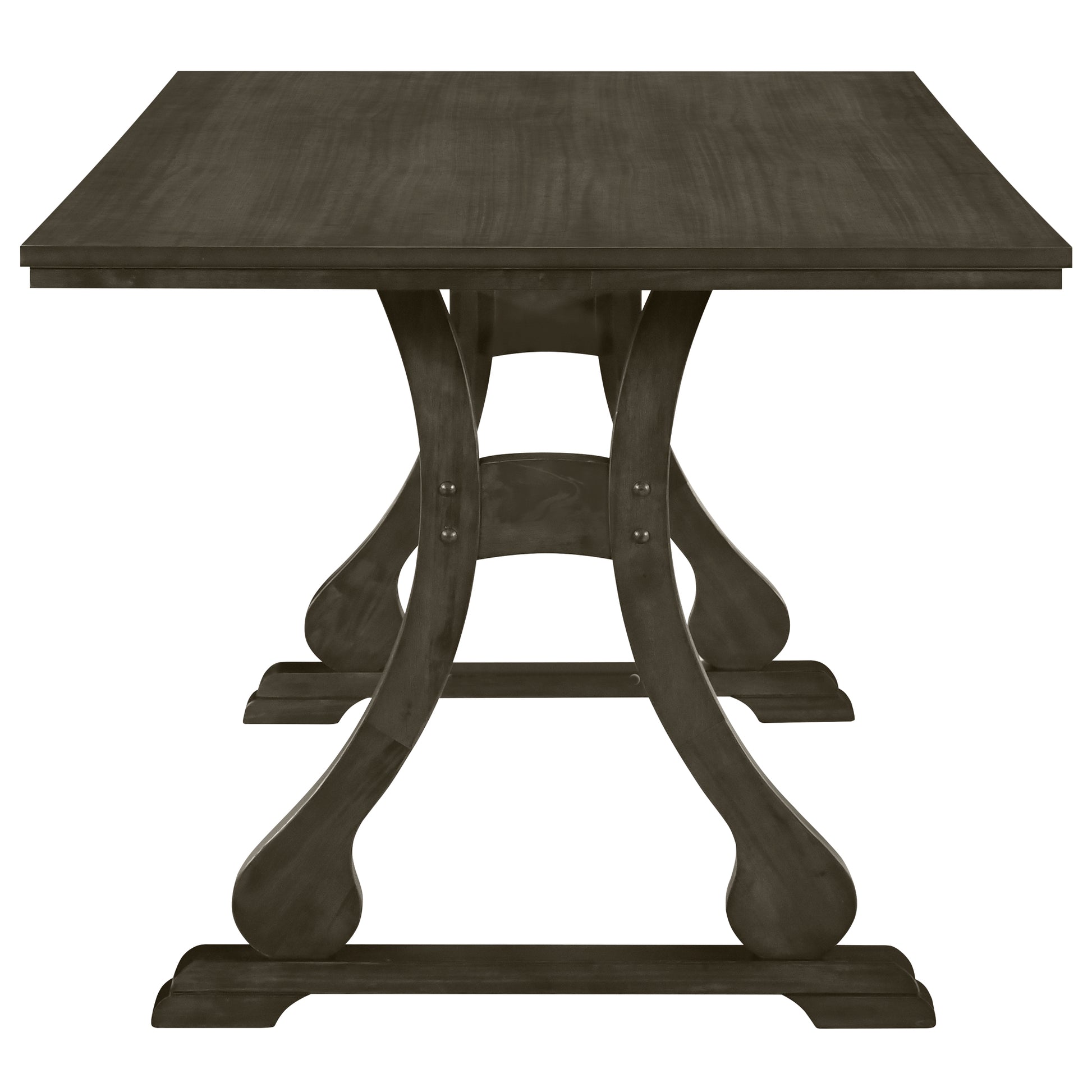 Retro 7 Piece Trestle Dining Table Set With Upholstered Dining Chairs, Smooth Dining Backs For Dining Room, Living Room, Kitchen, Gray Upholstered Chair Wood Gray Seats 6 Wood Dining Room Solid Wood Rubberwood Trestle Rectangular Foam Dining Table With