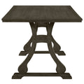 Retro 6 Piece Trestle Dining Table Set With Upholstered Dining Chairs And Dining Bench, Smooth Dining Backs For Dining Room, Living Room, Kitchen, Gray Gray Wood Dining Room Solid Wood Rubberwood Rectangular Dining Table With Chair And Bench Upholstered