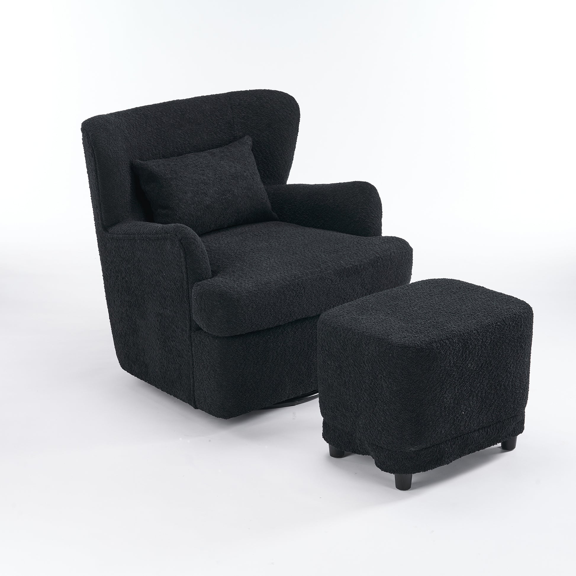 Modern Luxury Velvet Swivel Chair, 360 Swivel Comfort Round Armchair, Single Sofa Chair With Lounge Seat For Bedroom Office Reading Space, Set Of 1 ,Black Black Wood