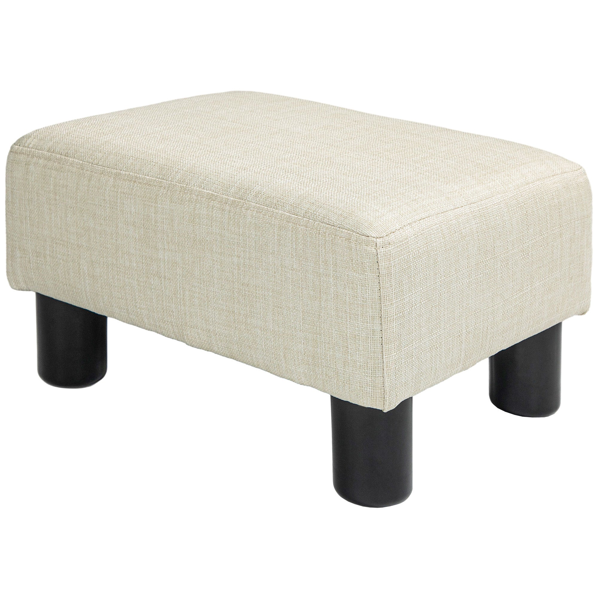 Homcom Ottoman Foot Rest, Small Foot Stool With Linen Fabric Upholstery And Plastic Legs, Cube Ottoman For Living Room, Beige Beige Linen