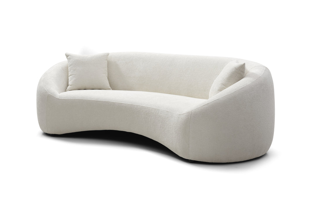 Minimalist Curved Sofa, 3 Seater, Chenille Velvet Fabric Upholstered Sofa, Tight Curved Back Velvet Cloud Couch For Living Room Apartment Office, White White Chenille Wood Primary Living Space Medium Soft Tight Back Modern Eucalyptus Recessed Arms Foam