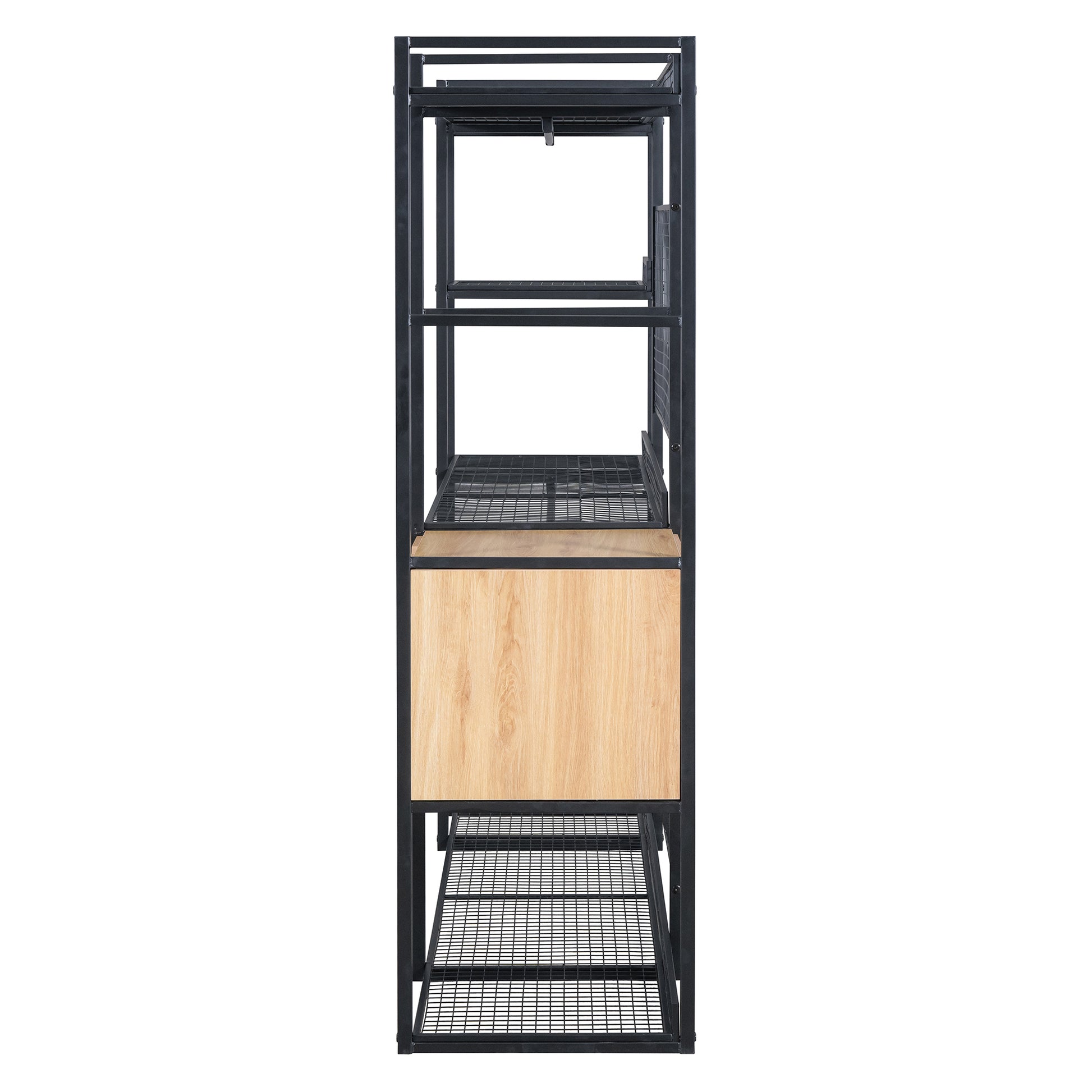 Open Style Wardrobe With Hanging Rails, Shelves And Drawers, Black Black Metal & Wood