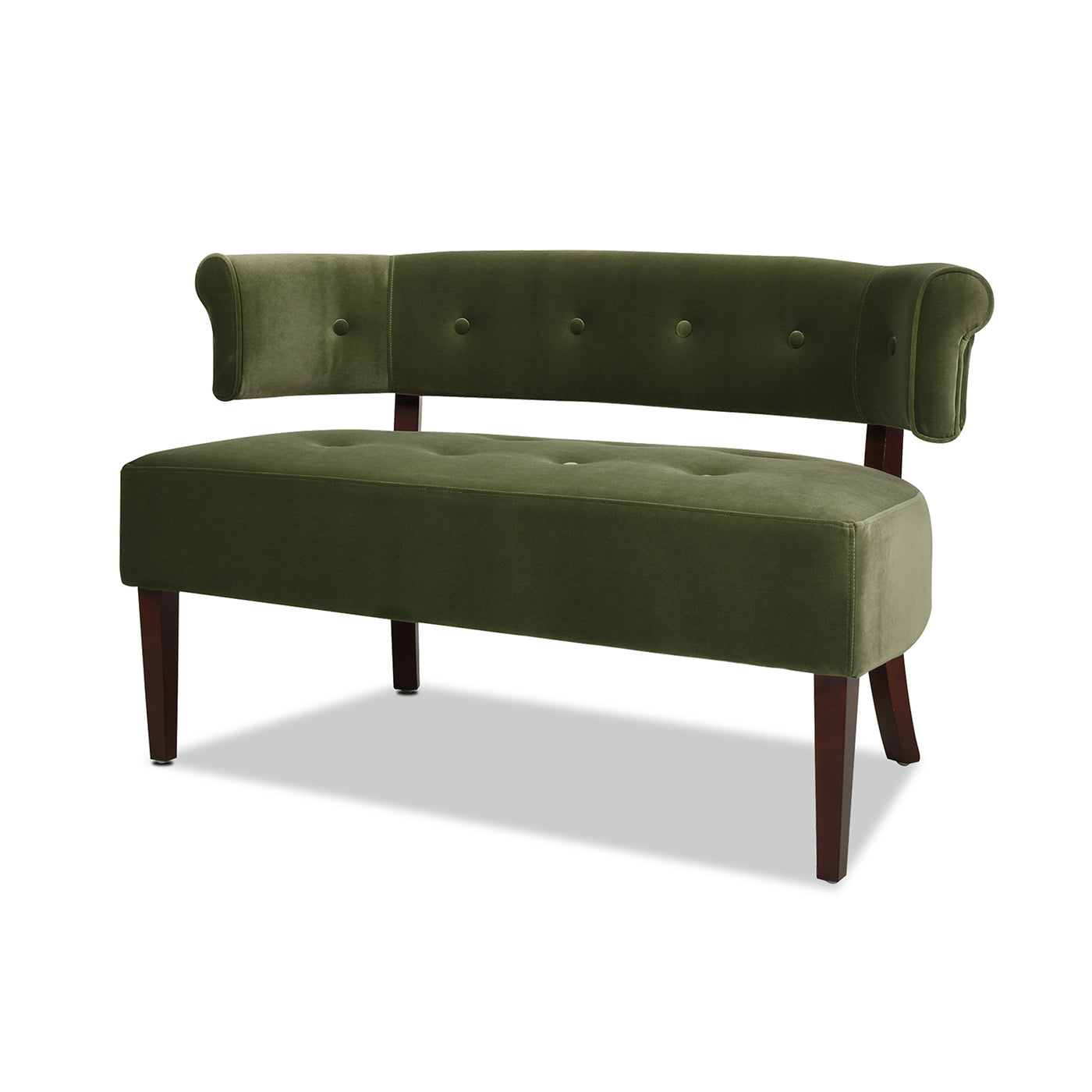 Jared Roll Arm Tufted Bench Settee, Olive Green Performance Velvet Olive Green Foam Velvet