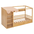 Twin Size House Bed With Two Drawers And Wardrobe,Natural Twin Natural Solid Wood