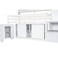 Twin Size Wooden Loft Bed Big Storage With Under Bed Desk, With Drawers, With Shelves, White Twin White Plywood