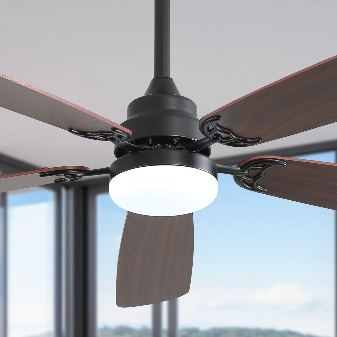 52 Inch Classics Ceiling Fan With Dimmable Led Light 6 Speed Wind 5 Blades Remote Control Dc Motor For Indoor Black Mdf