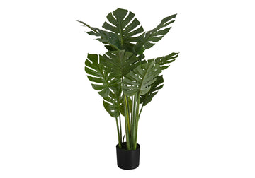 Artificial Plant, 45" Tall, Monstera Tree, Indoor, Faux, Fake, Floor, Greenery, Potted, Real Touch, Decorative, Green Leaves, Black Pot Green Foam Plastic