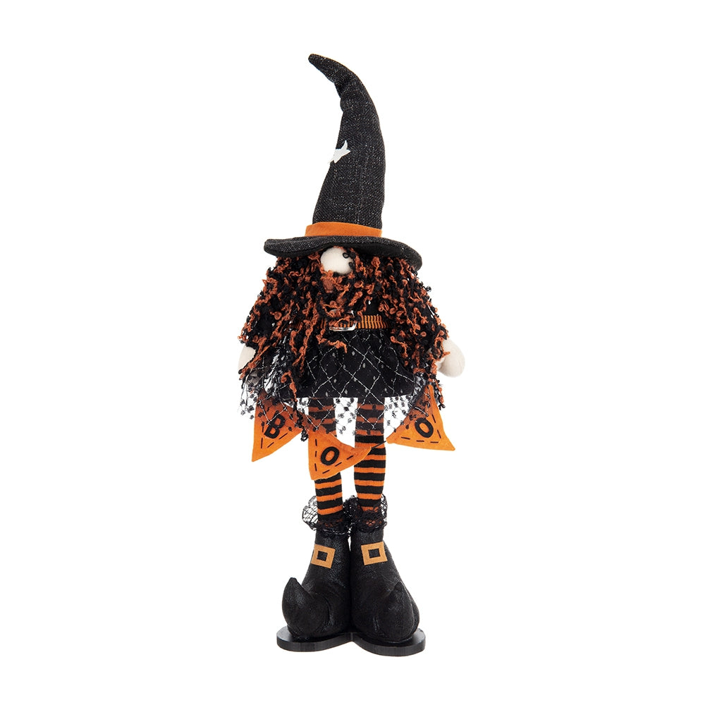 8.3X5X24" Fabric Standing Gnome W Orange Banner & Spring Body, For Halloween Decor Black,Orange,White Polyester