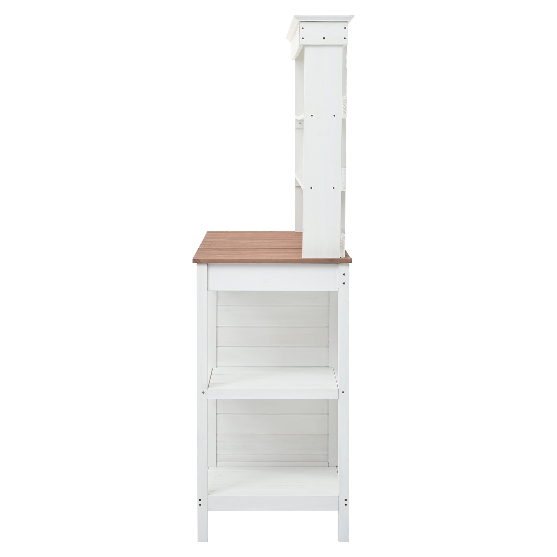 66" Large Outdoor Farmhouse Wooden Potting Bench Table, Garden Workstation With 2 Drawers, Cabinet And Open Shelves For Backyard, Mudroom, White White Garden & Outdoor Casual Wood Solid Wood