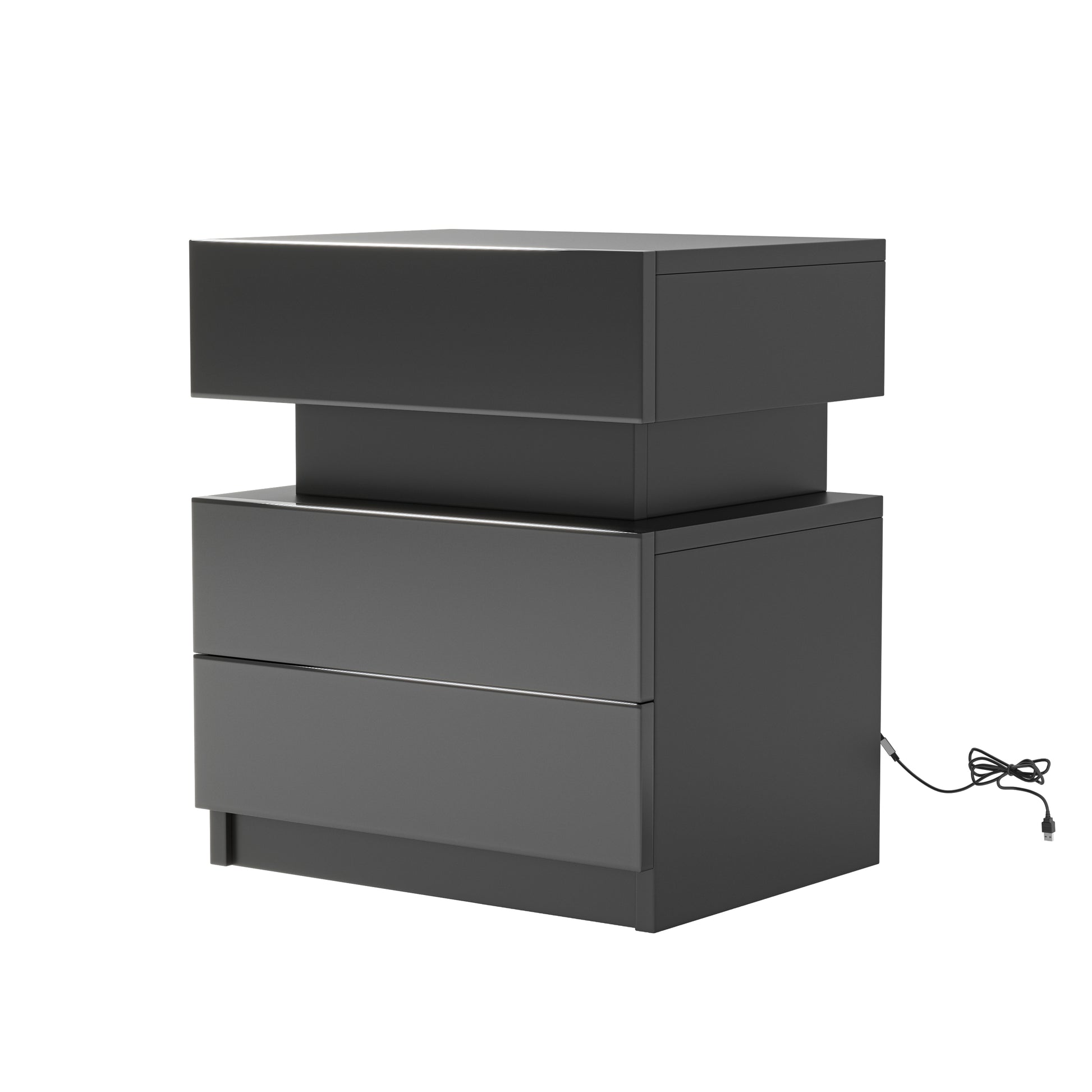 Led Nightstand Modern Black Nightstand With Led Lights Wood Led Bedside Table Nightstand With 2 High Gloss Drawers For Bedroom Standard 1 2 Drawers Black Bedroom Drawers Included American