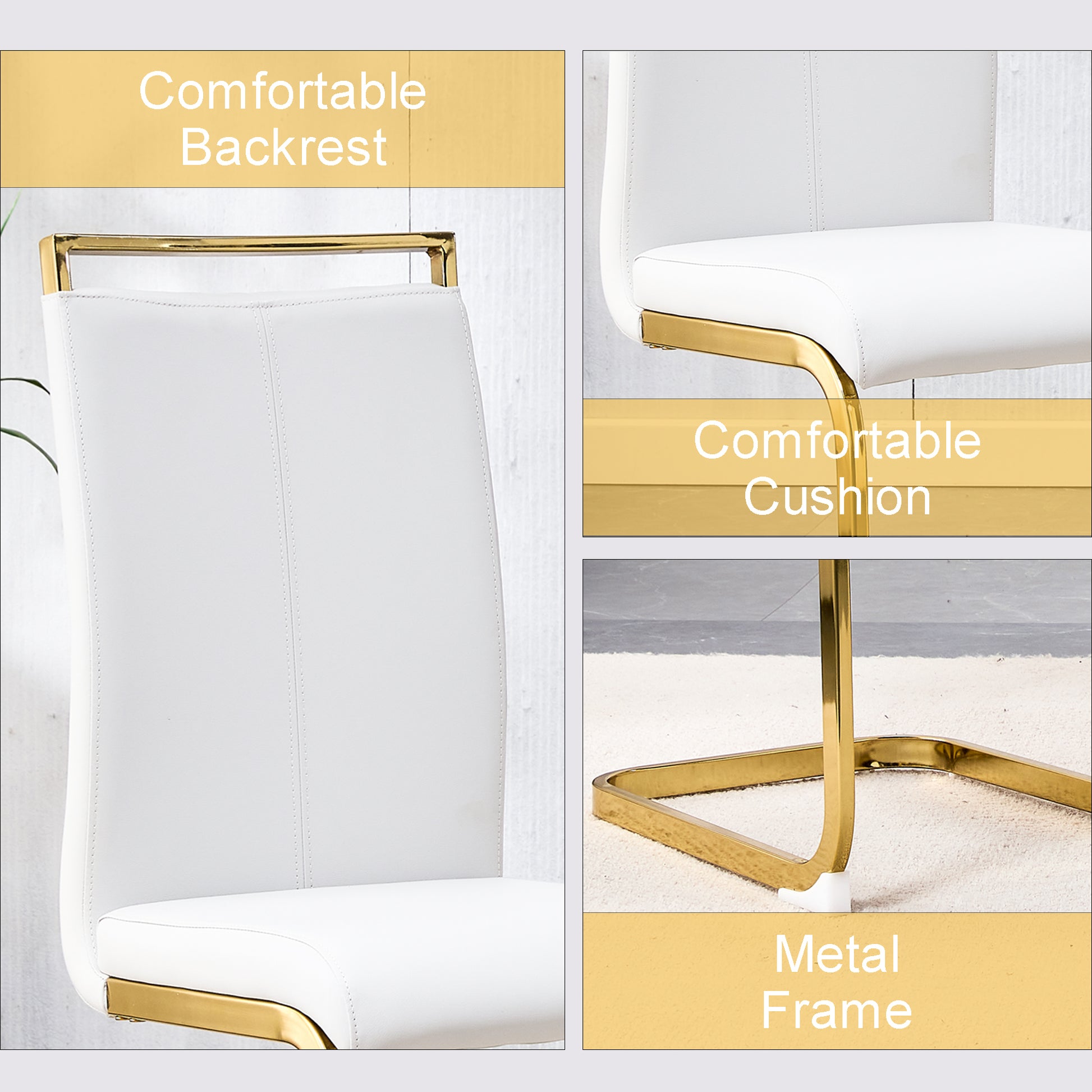 Table And Chair Set, Modern Minimalism And Luxurious White Rectangular Pattern Dining Table. Soft And Comfortable Dining Chairs For Dining Rooms, Living Rooms, Terraces And Kitchens. White Seats 8 Mdf Glass