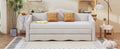 Twin Size Upholstered Daybed With Wave Shaped Trundle, Beige Beige Velvet