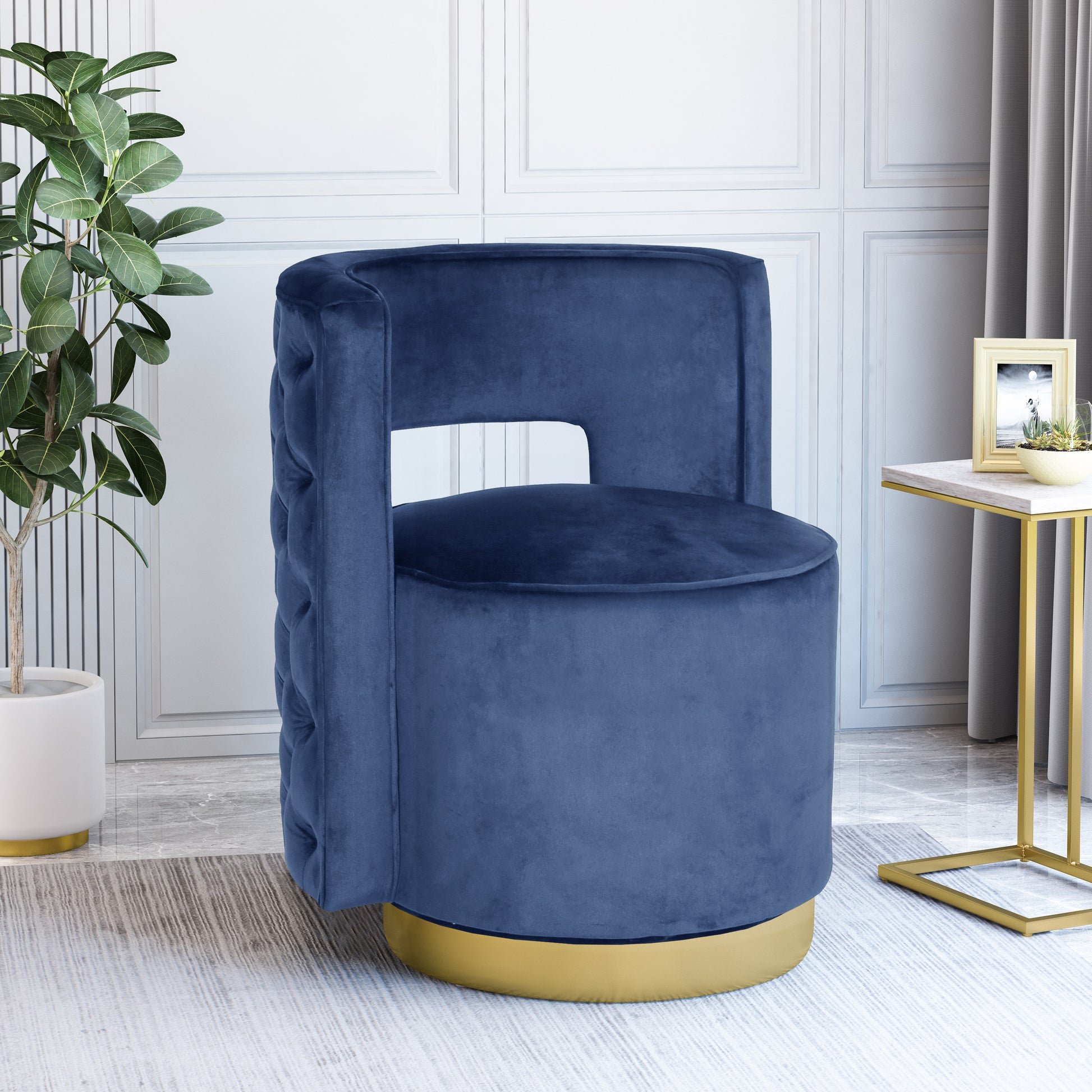 Swivel Arm Chair Blue Velvet