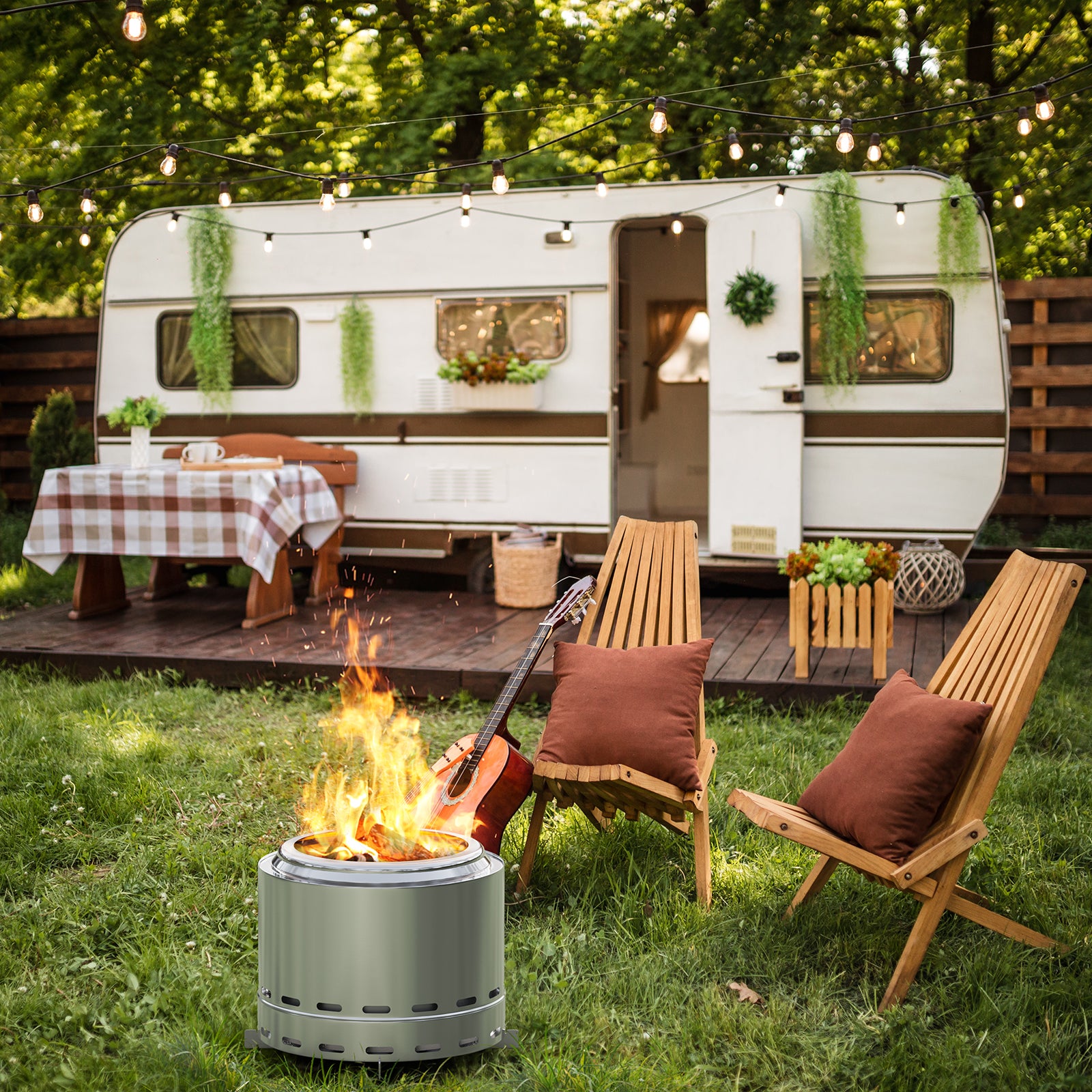 19.5" Smokeless Fire Pit, Portable Outdoor Firepit, Wood Burning Fireplaces, Low Smoke Bonfire For Camping, Patio And Outside Silver Garden & Outdoor Modern Stainless Steel