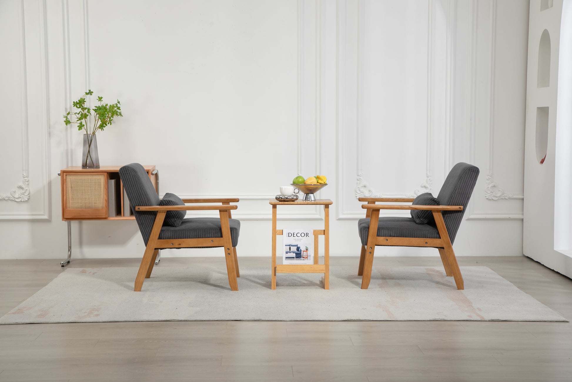 Leisure Chair With Solid Wood Armrest And Feet, Leisure Chair, Wood Frame, Velvet, L, Solid Rubber Wood Legs, Mid Century Modern Accent Chair, For Living Room Bedroom Studio Chair,Two Packs Dark Gray Corduroy